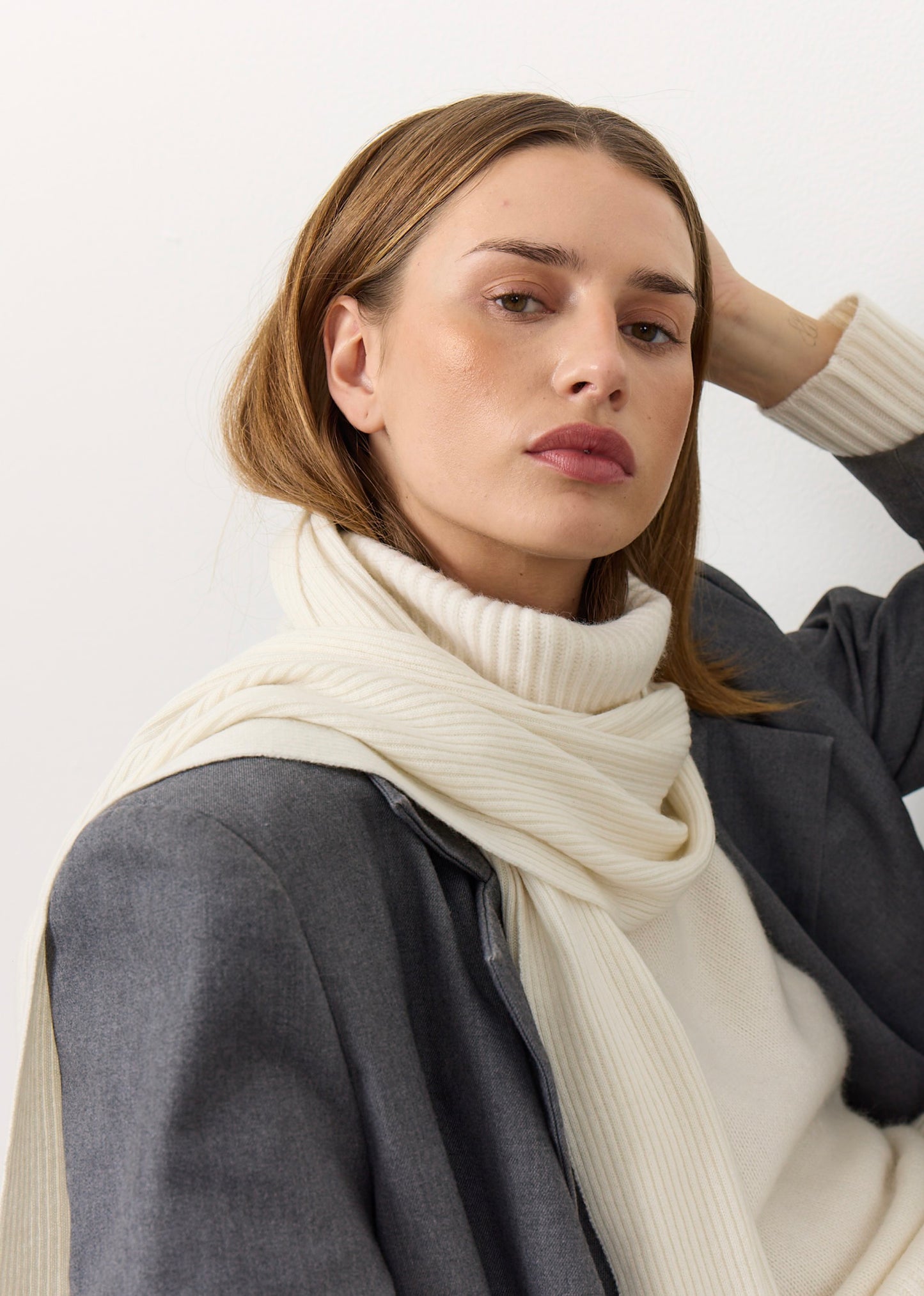 Robin - tørklæde i strikket cashmere - Hvid