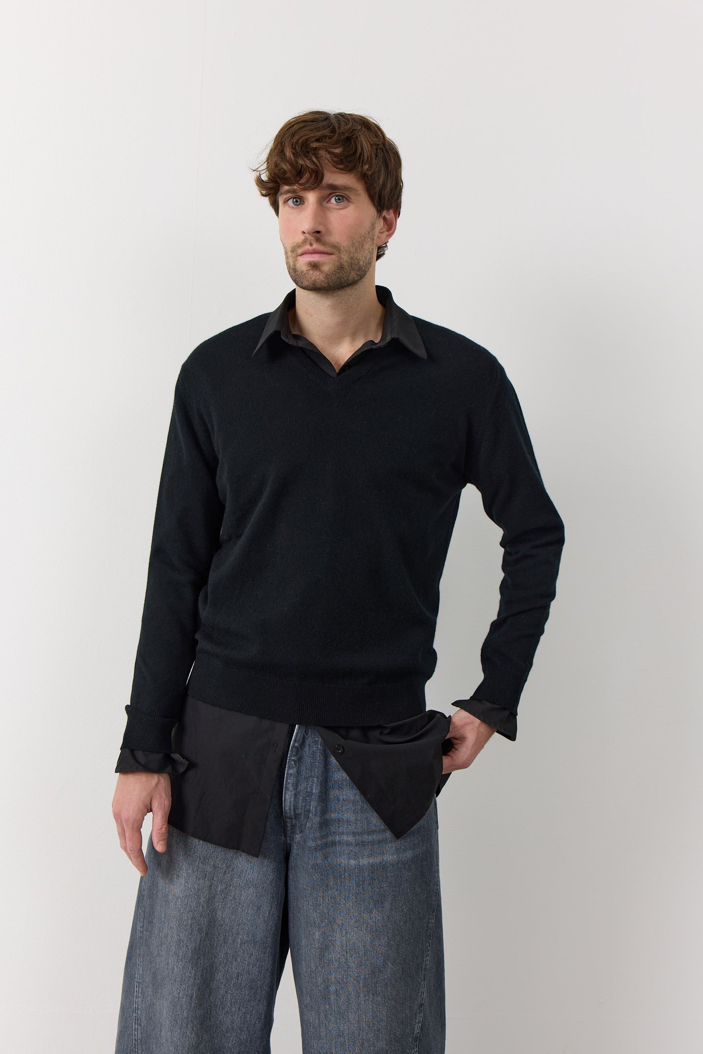 Mænd klassisk cashmere trøje med V-hals, Skotland - Sort
