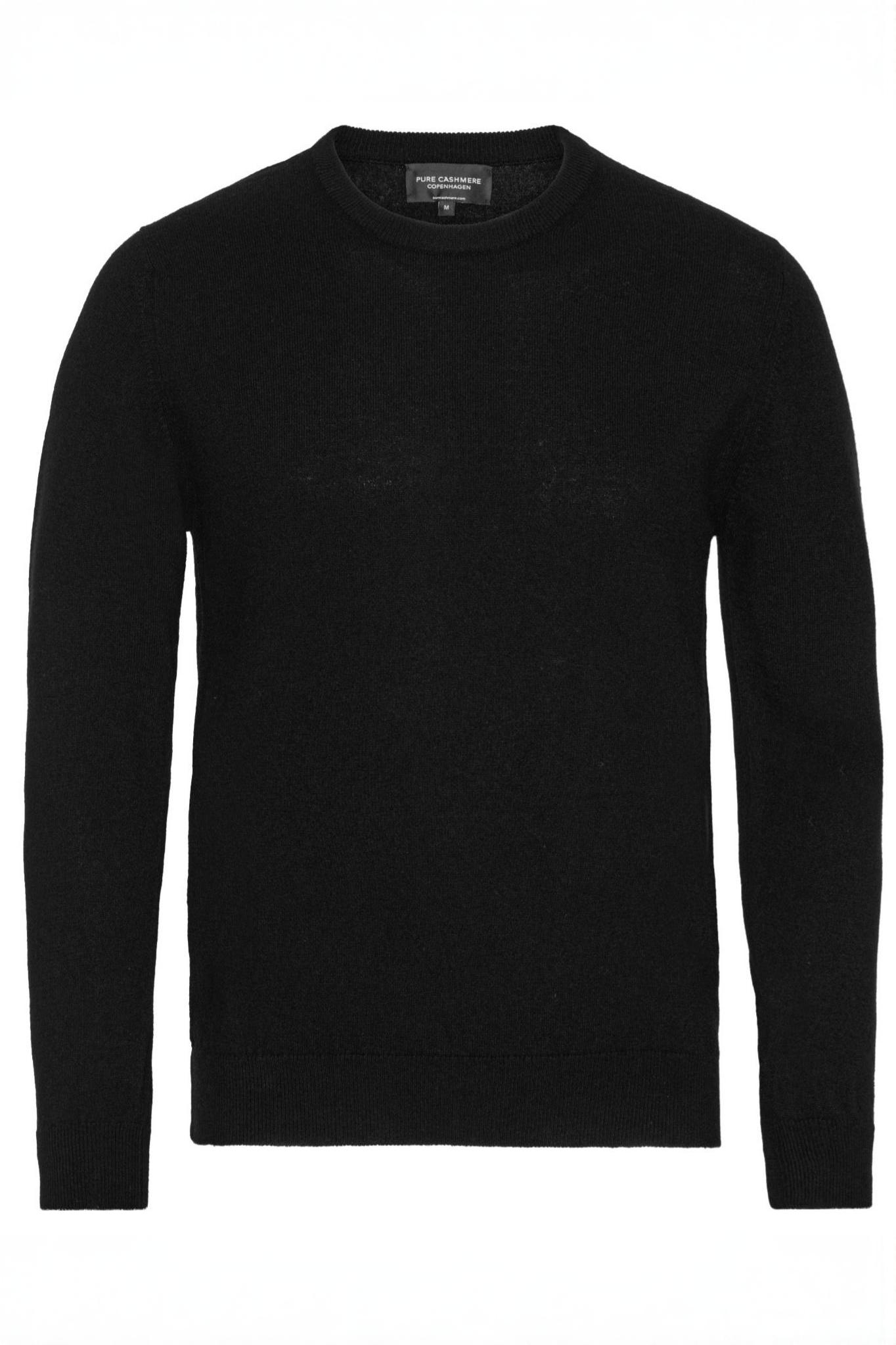 Mænd klassisk cashmere trøje med rund hals, Skotland - Sort