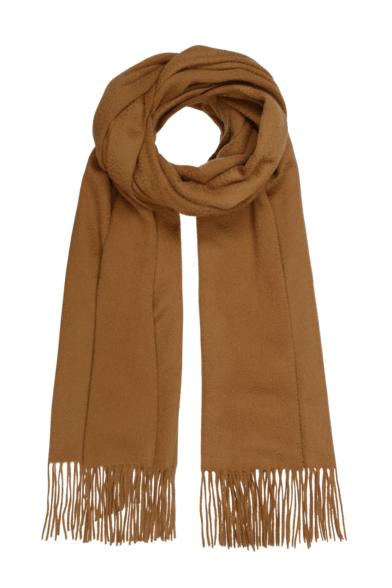 Kim 60 - Vævet kæmpetørklæde med frynser, 100% ren cashmere - Mørk Karry