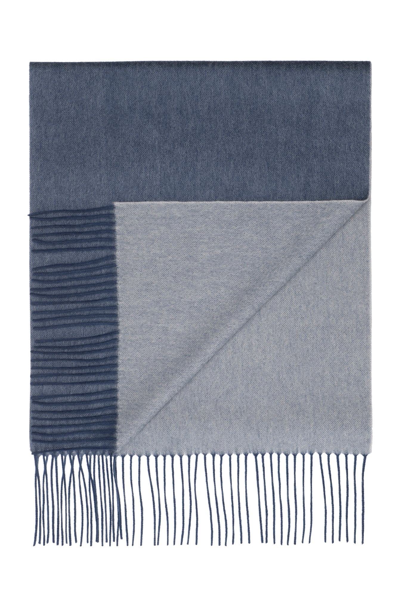 2-farvet denim blåt tørklæde i ren kashmir, Pure Cashmere