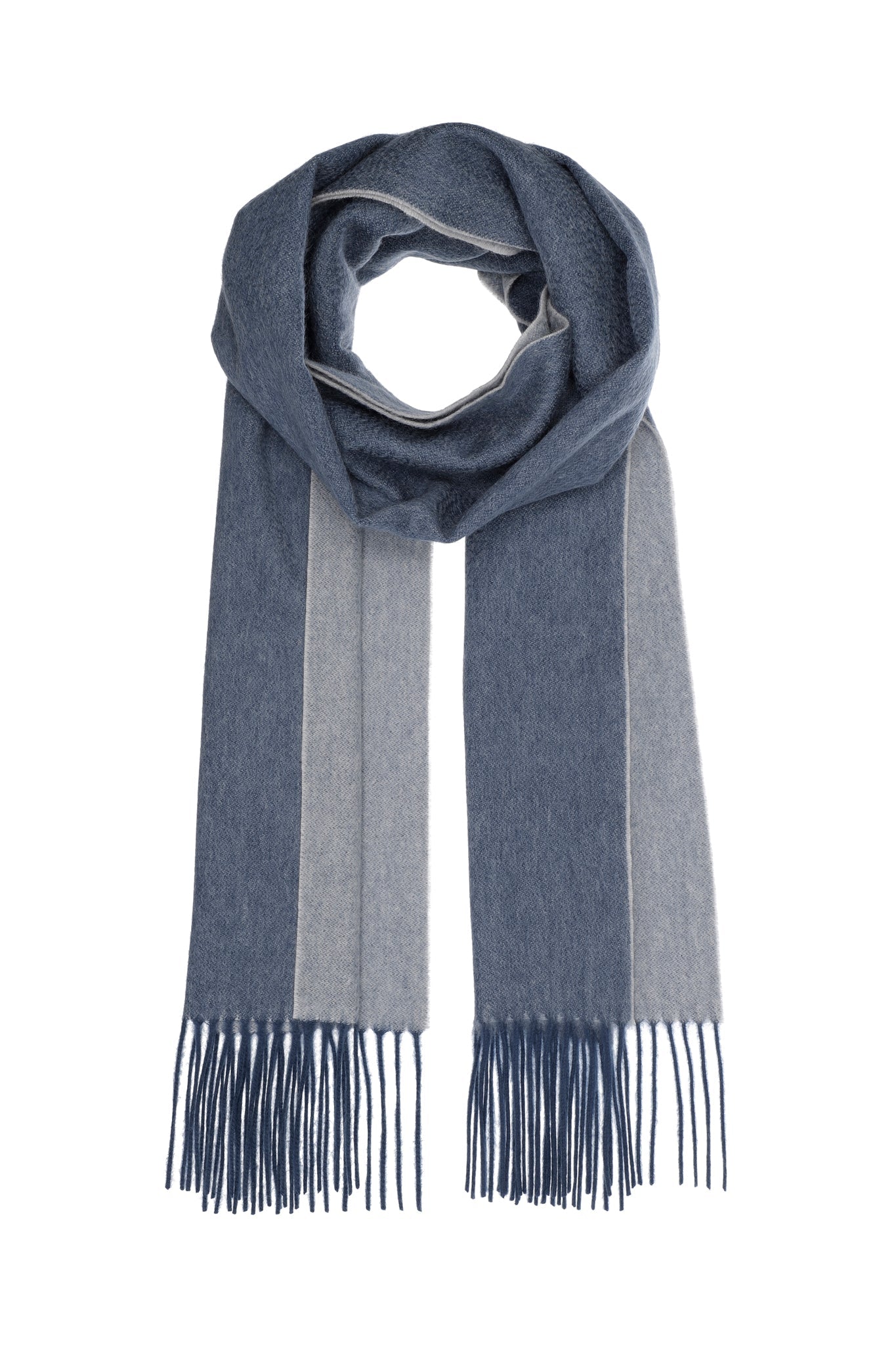 Flot tofarvet halstørklæde i denimblå fra Pure Cashmere CPH