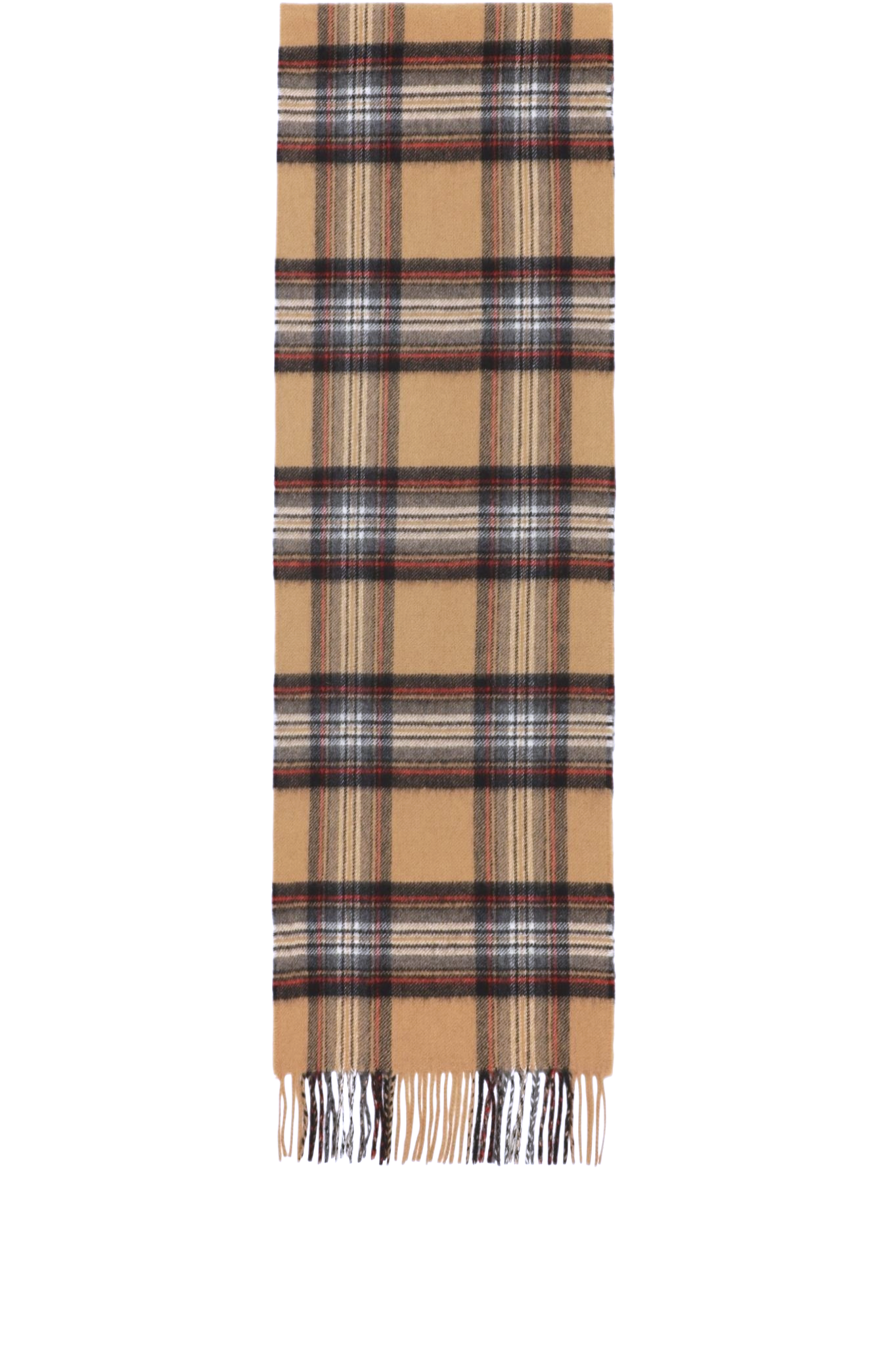 Klassisk vævet cashmere halstørklæde med frynser, fra Skotland - Ternet Camel