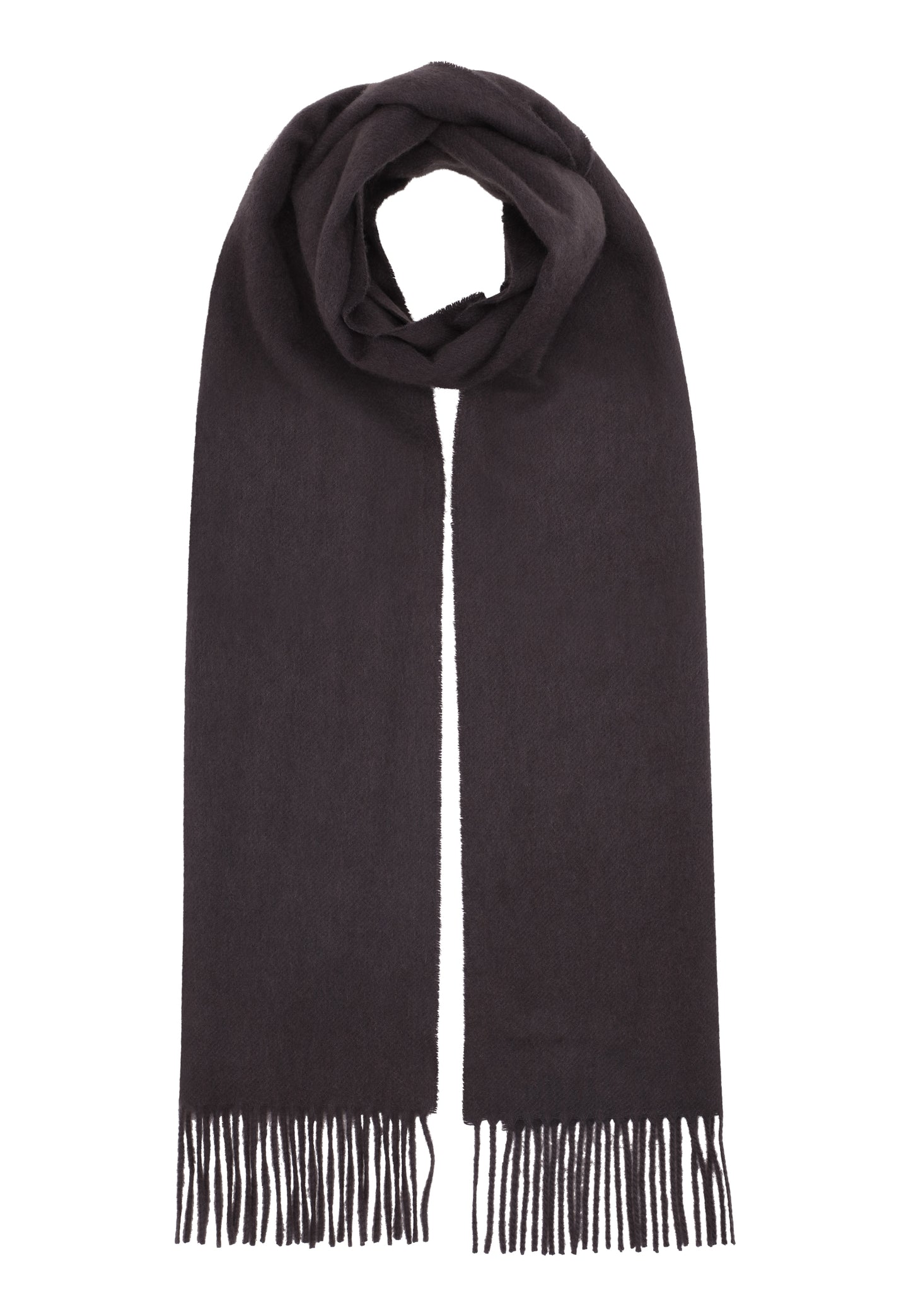 Klassisk vævet cashmere halstørklæde med frynser, fra Skotland - Cold Dark Brown