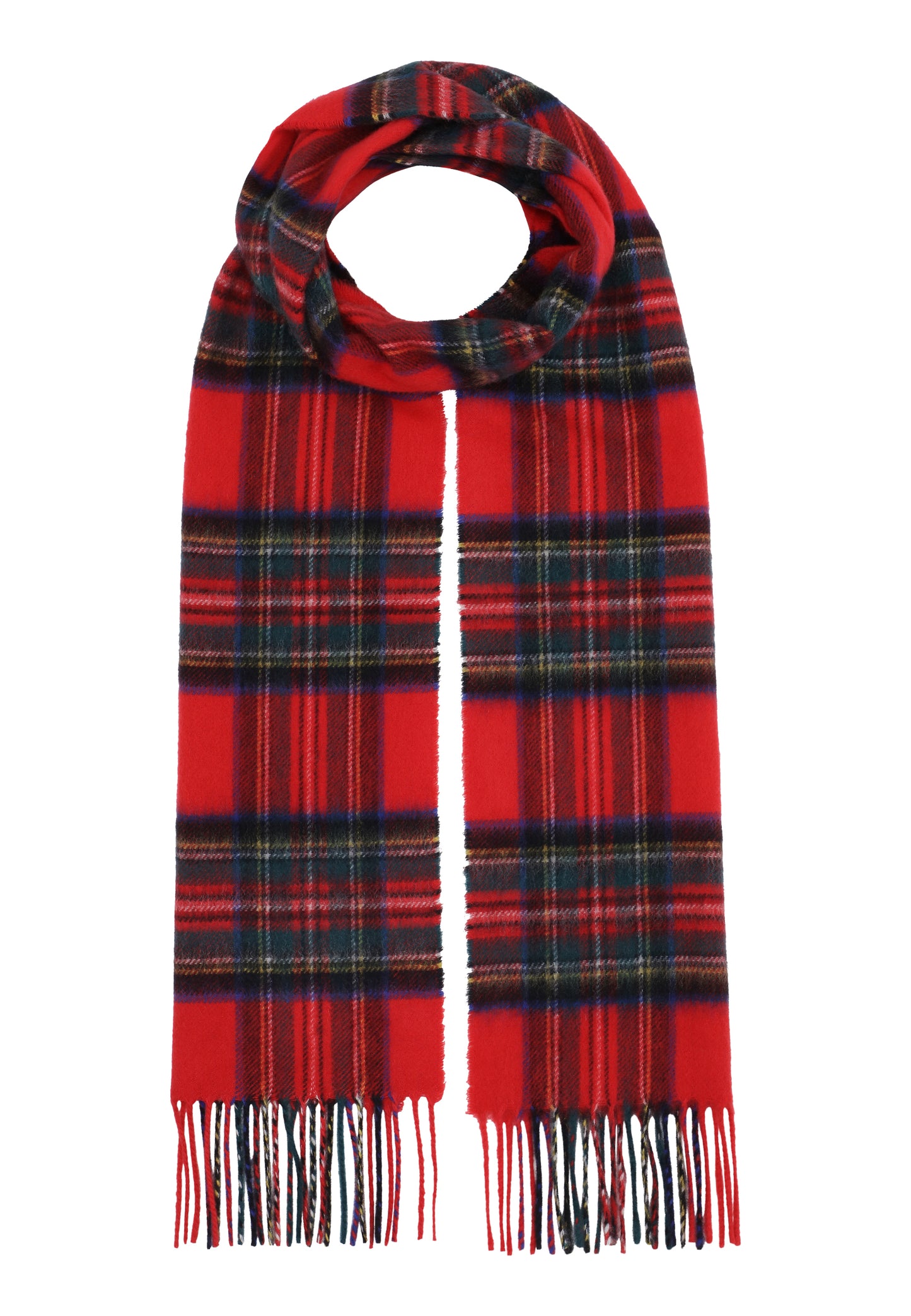 Klassisk vævet cashmere halstørklæde med frynser, fra Skotland - Rød ternet, Royal Stewart