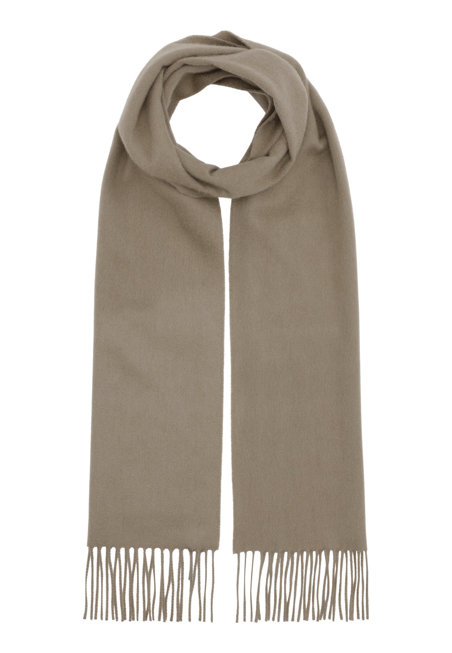 Klassisk vævet cashmere halstørklæde med frynser, fra Skotland - Khaki