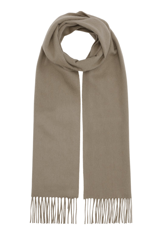 Klassisk vævet cashmere halstørklæde med frynser, fra Skotland - Khaki