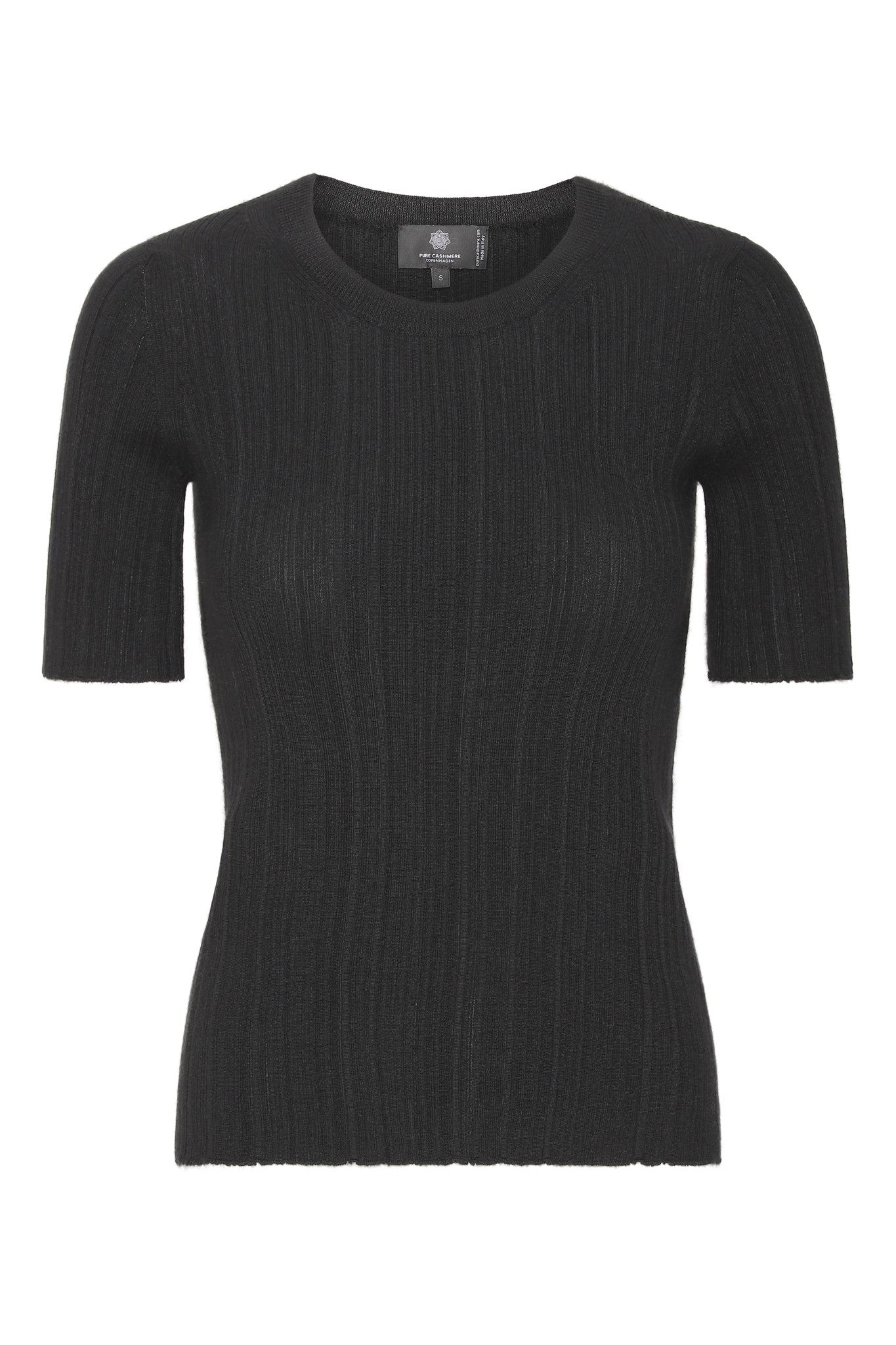 Cashmere t-shirt i sort ribstrik. Pure Cashmere Copenhagen