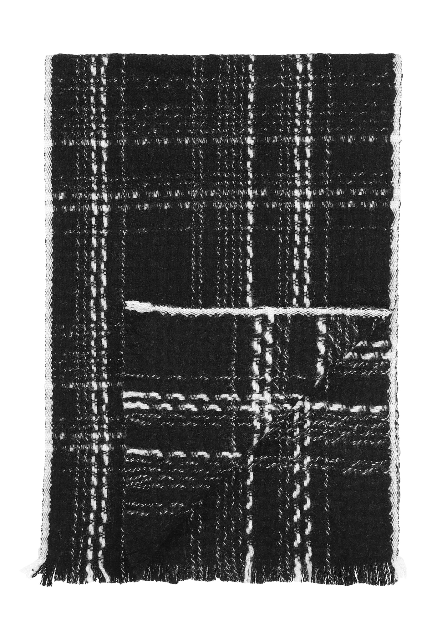 Boucle Halstørklæde i 100% ren cashmere - Ternet Sort og hvid