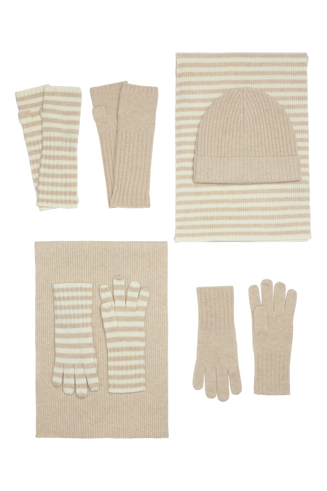 Robin - tørklæde med striber i strikket cashmere - Beige og Cremehvid