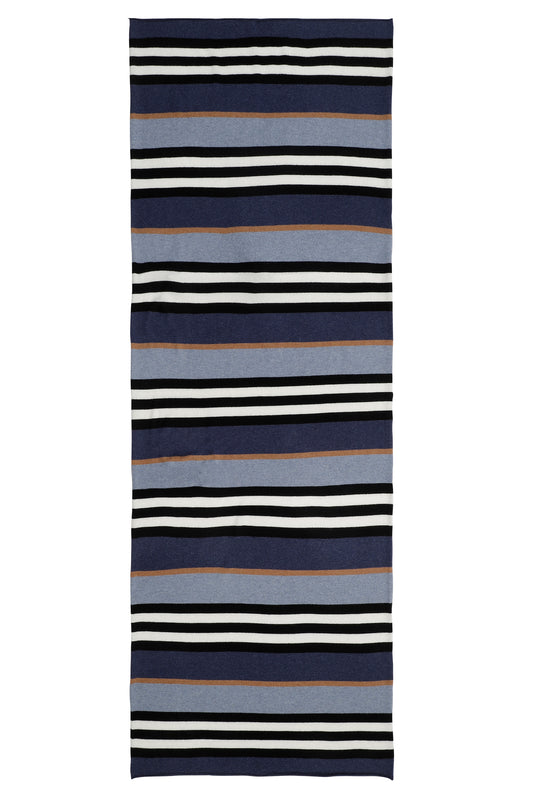 Dagmar - stribet kæmpetørklæde i cashmere - indigo, blå, kamel, sort & hvid