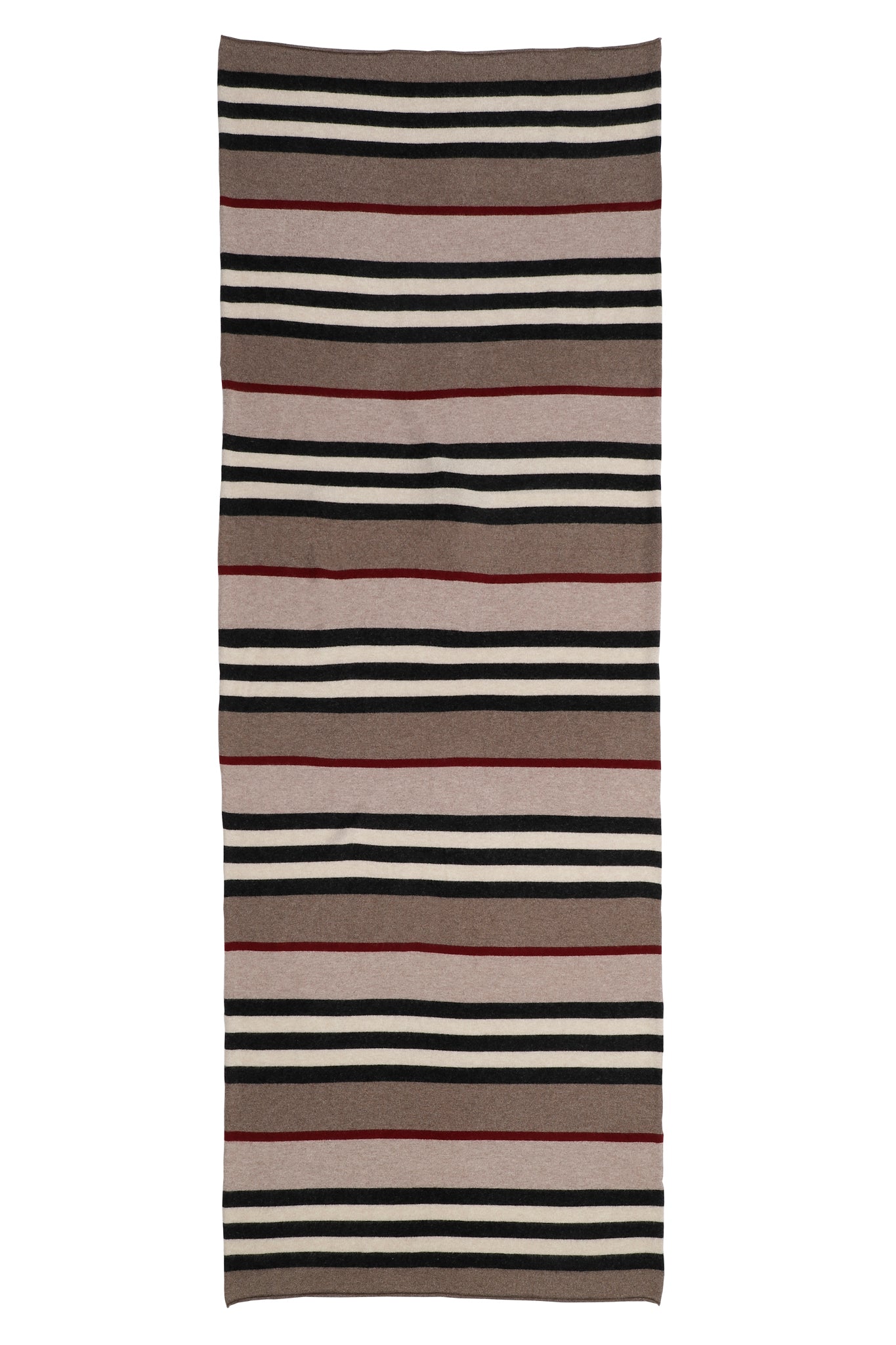 Dagmar - stribet kæmpetørklæde i cashmere - lys brun, beige, koksgrå, cremehvid & vinrød