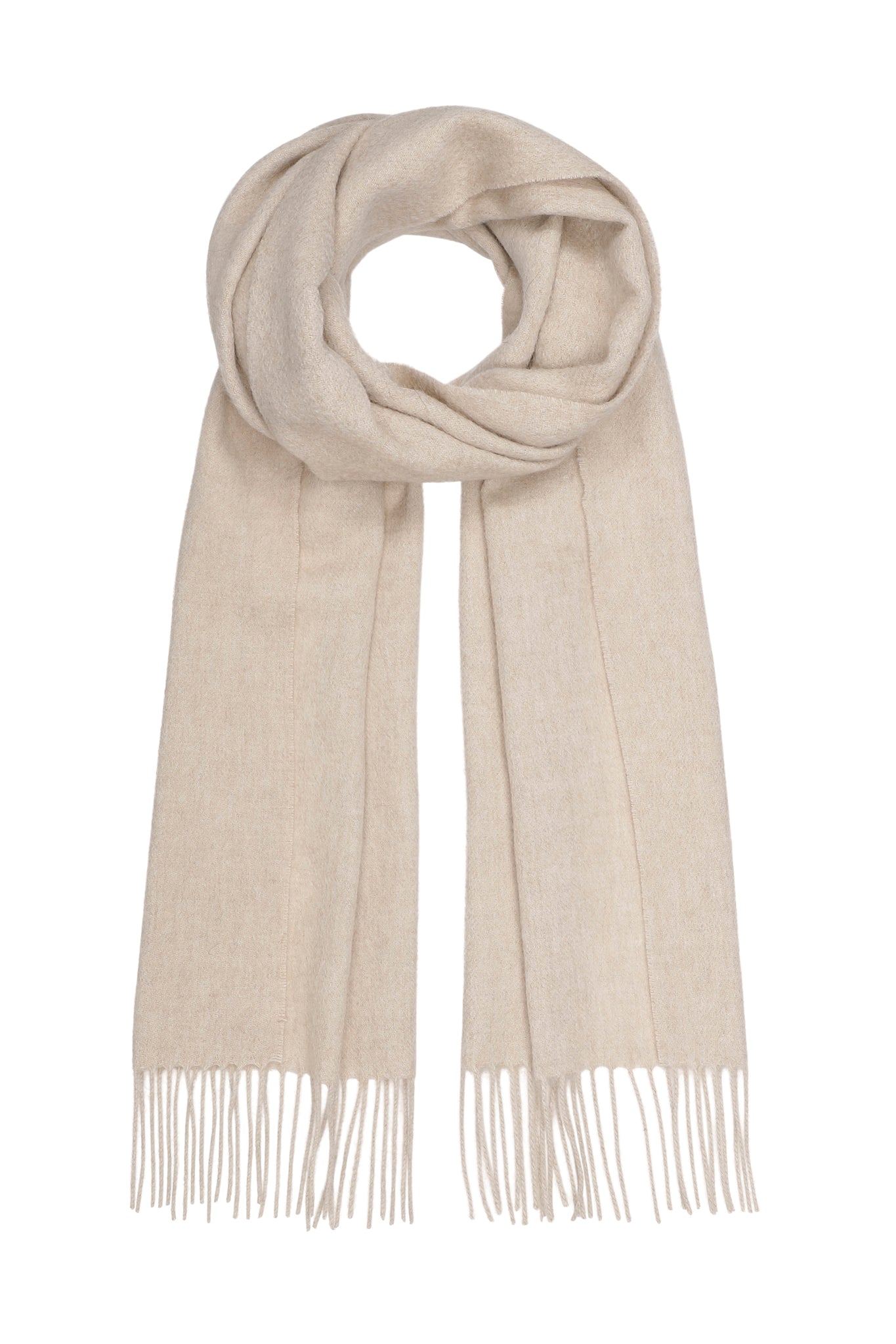 klassisk tørklæde med frynser i lys sand fra Danske Pure Cashmere