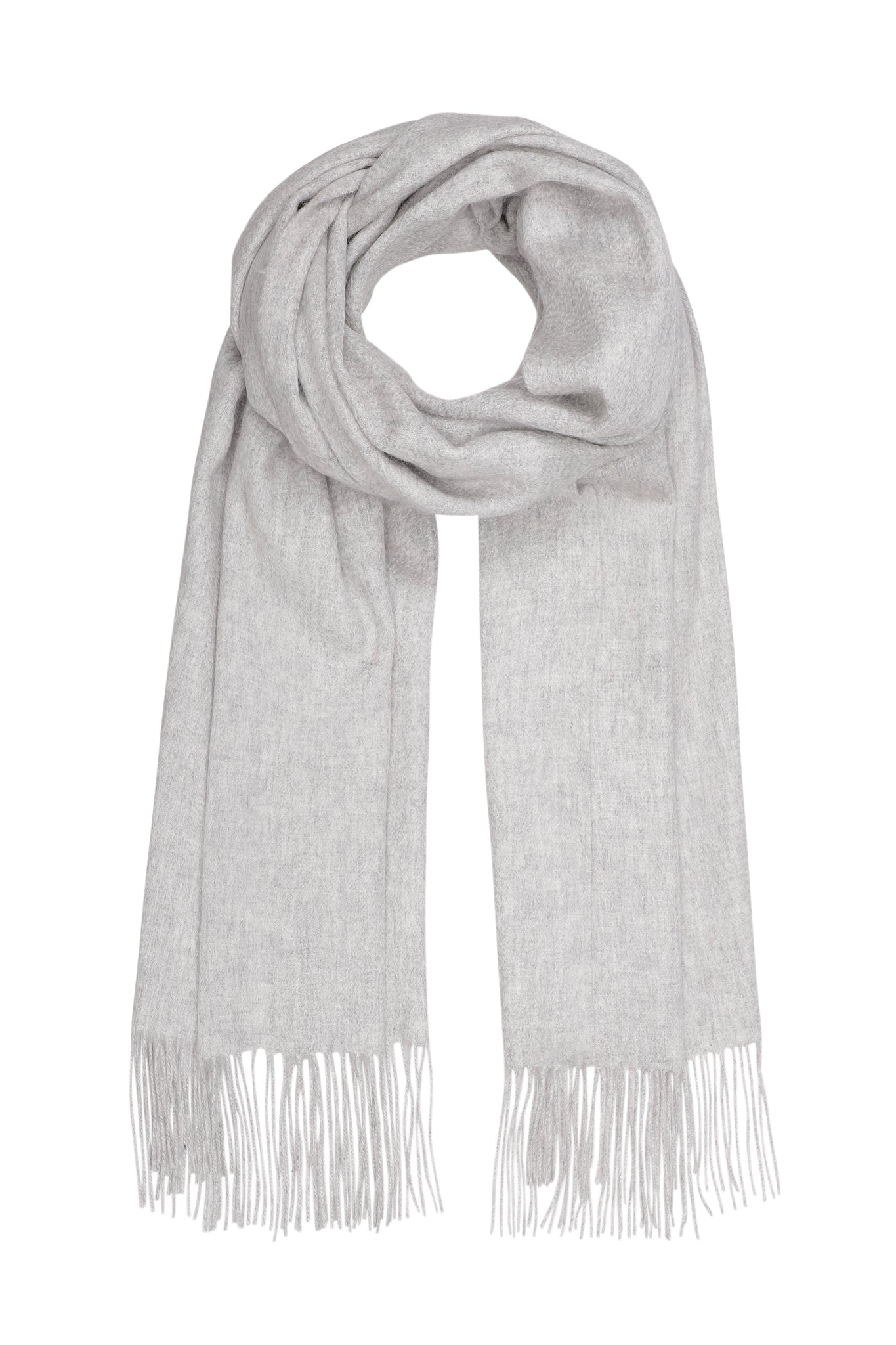 Stort klassisk halstørklæde med frynser, lysegråt, Pure Cashmere