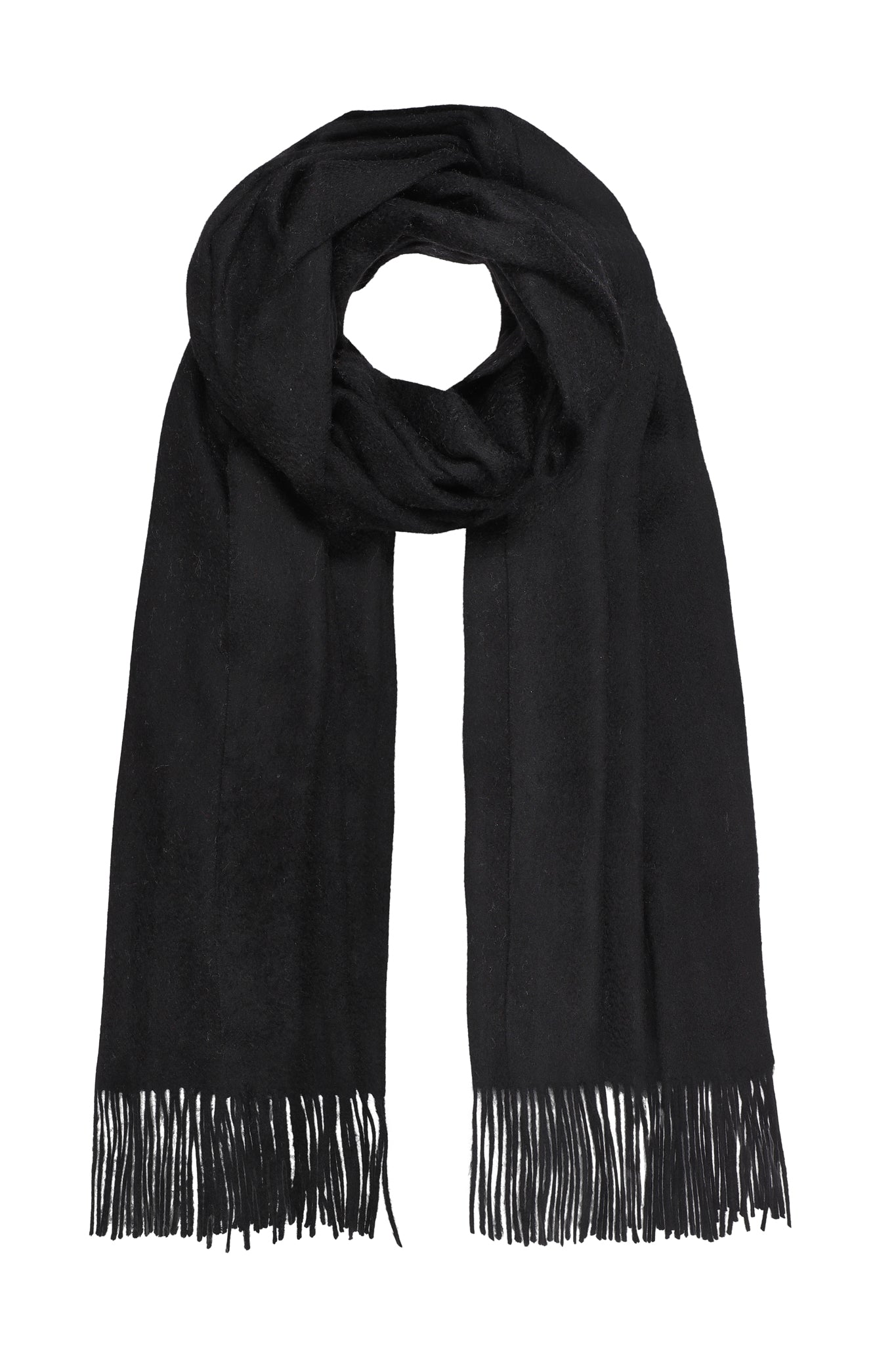 Kæmpe stort sort cashmere tørklæde med frynser. Pure Cashmere