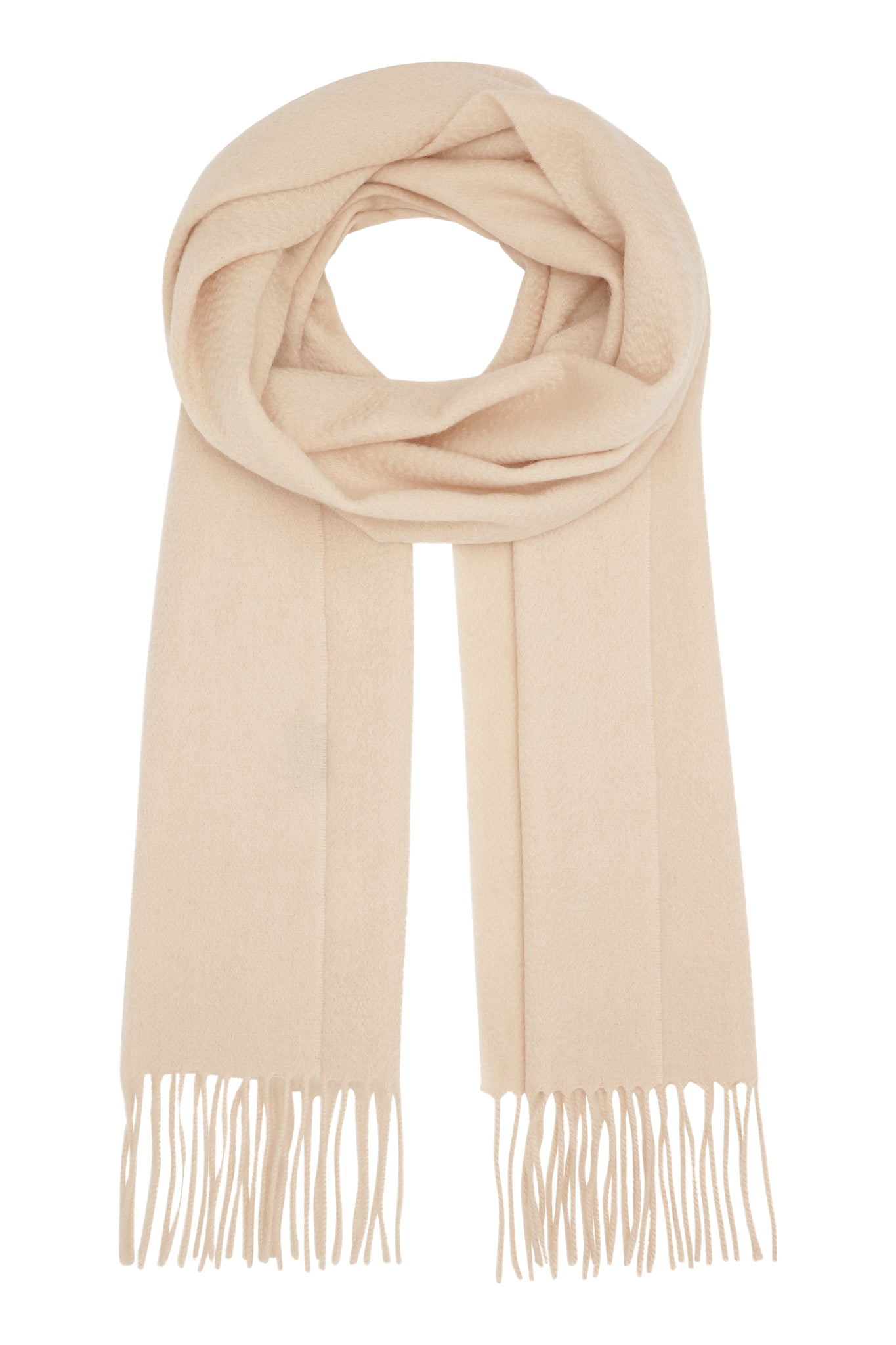 Kim 30 - Klassisk halstørklæde med frynser, 100% ren cashmere - Light beige