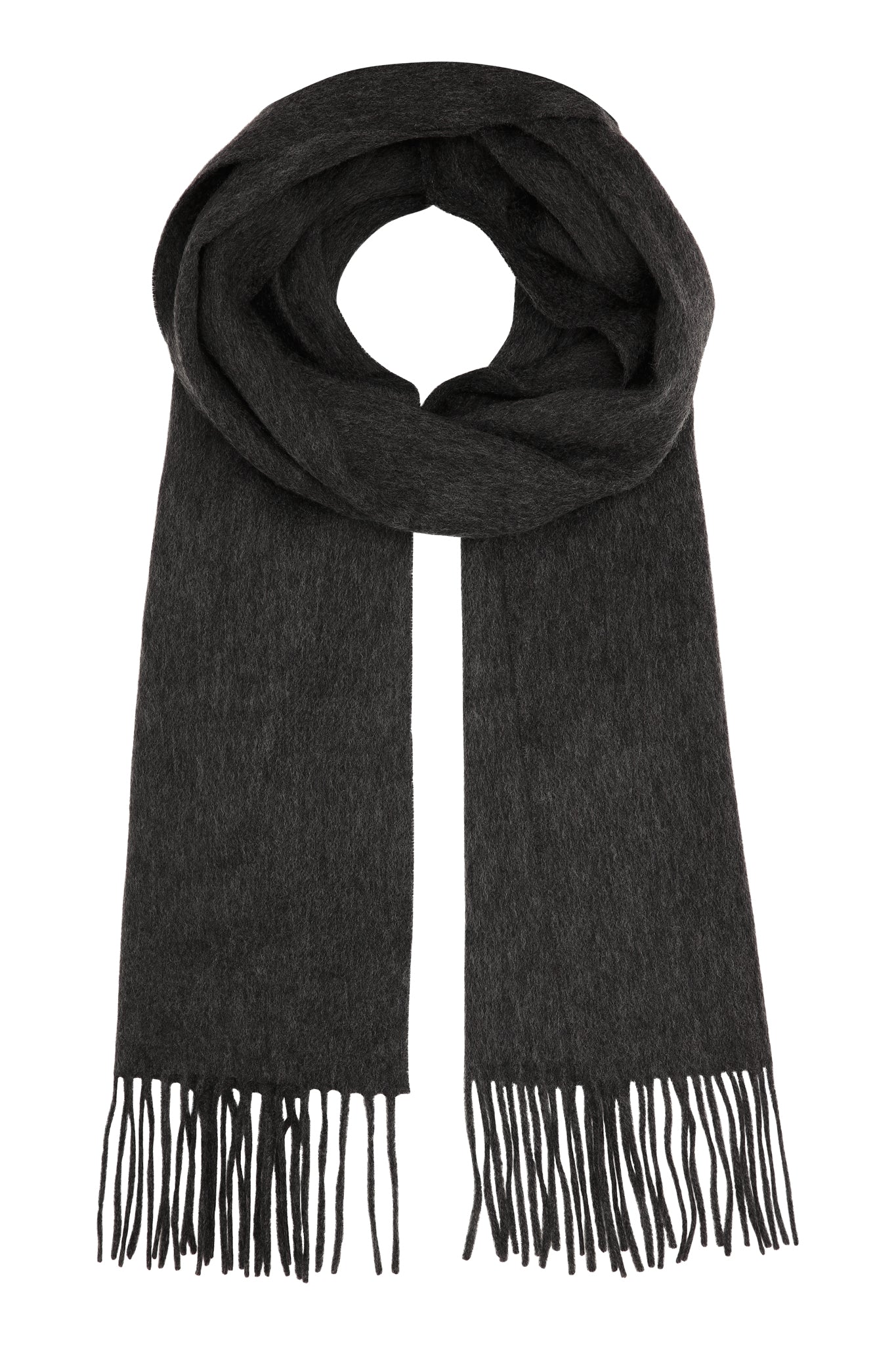 Kim 30 - Klassisk halstørklæde med frynser, 100% ren cashmere - Koksgrå