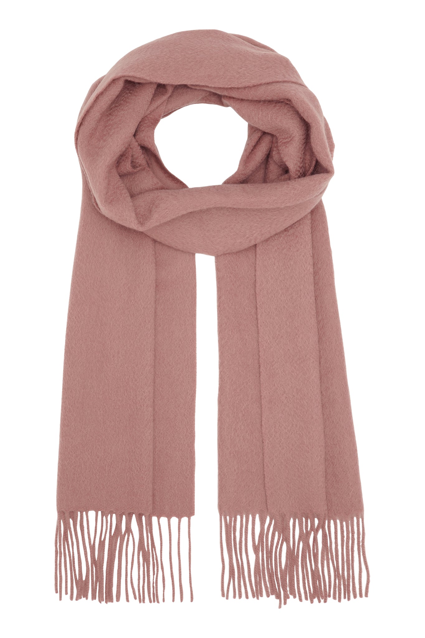 Kim 30 - Klassisk halstørklæde med frynser, 100% ren cashmere - Mørk Rosa