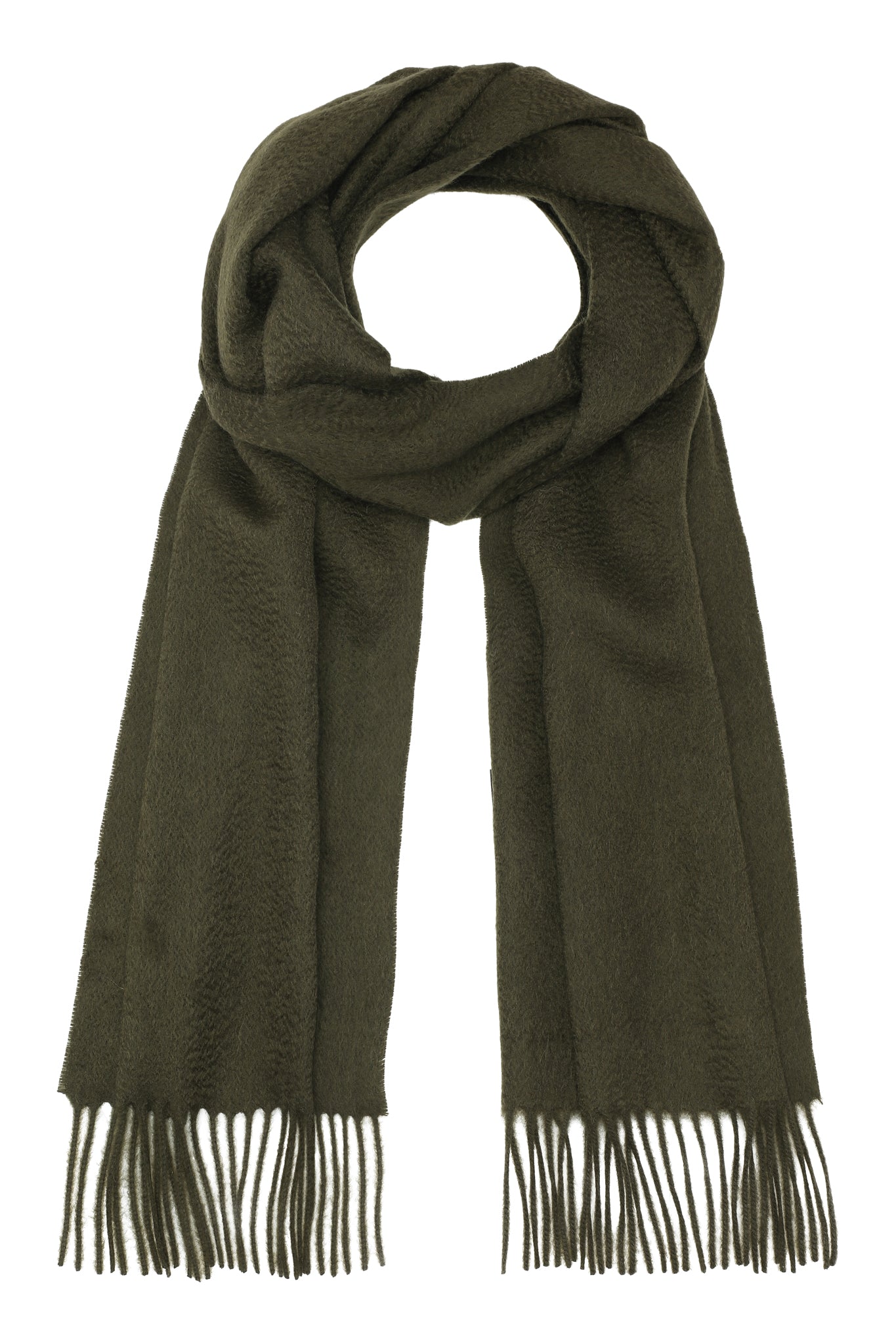 Kim 30 - Klassisk halstørklæde med frynser, 100% ren cashmere - Army Grøn