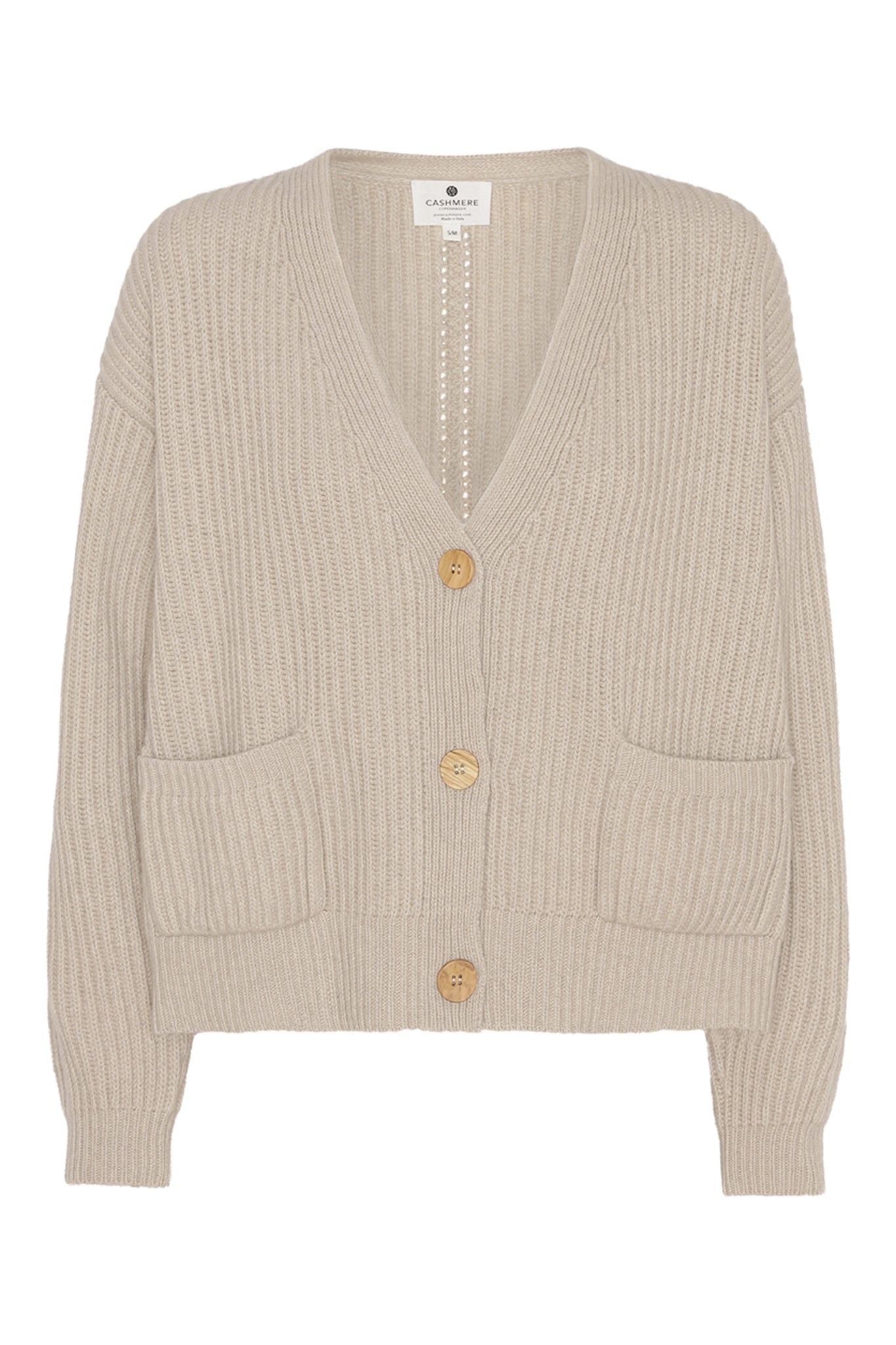 Maja - cashmere cardigan ribstikket recycle - Beige