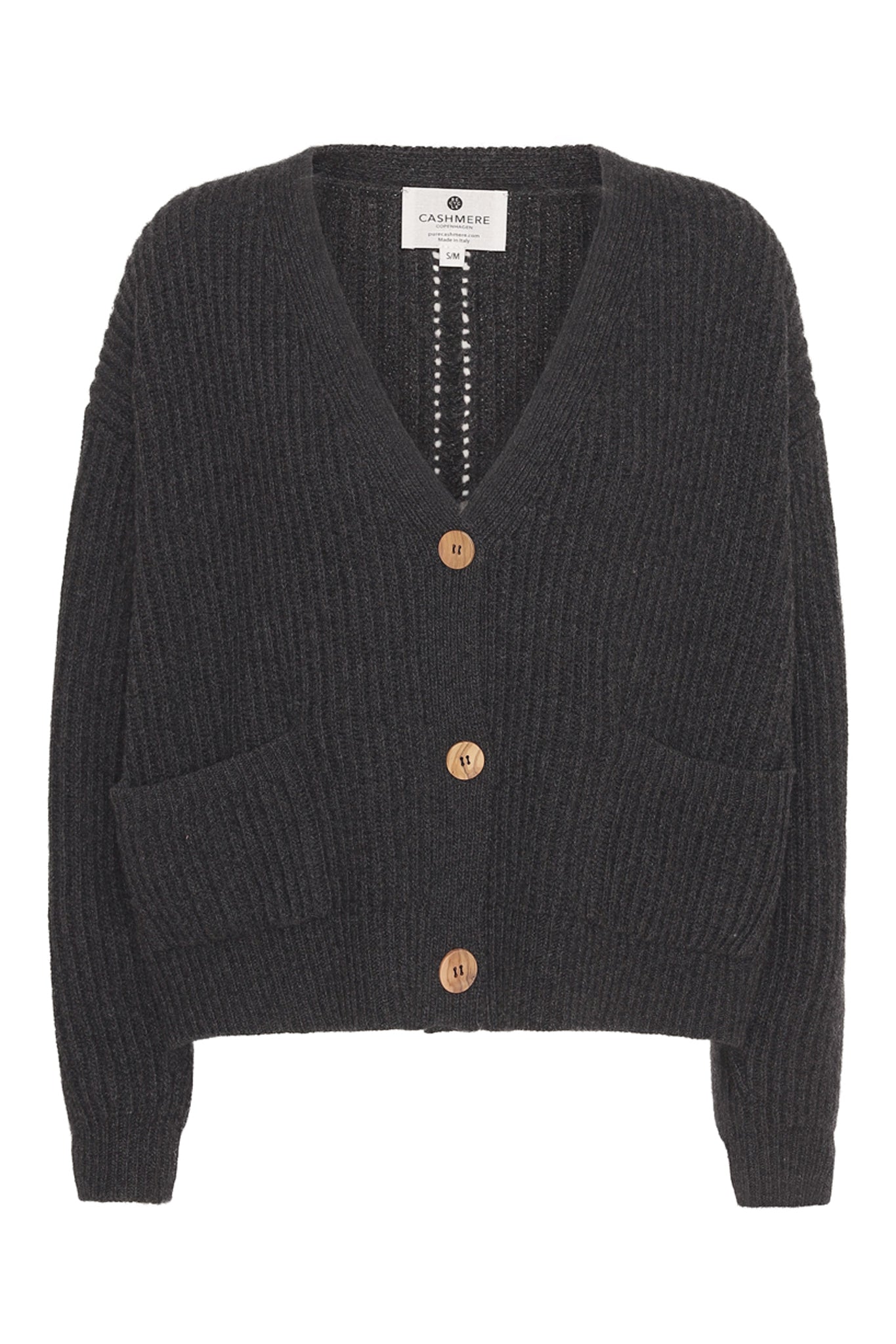 Maja - cashmere cardigan ribstikket recycle - Koksgrå