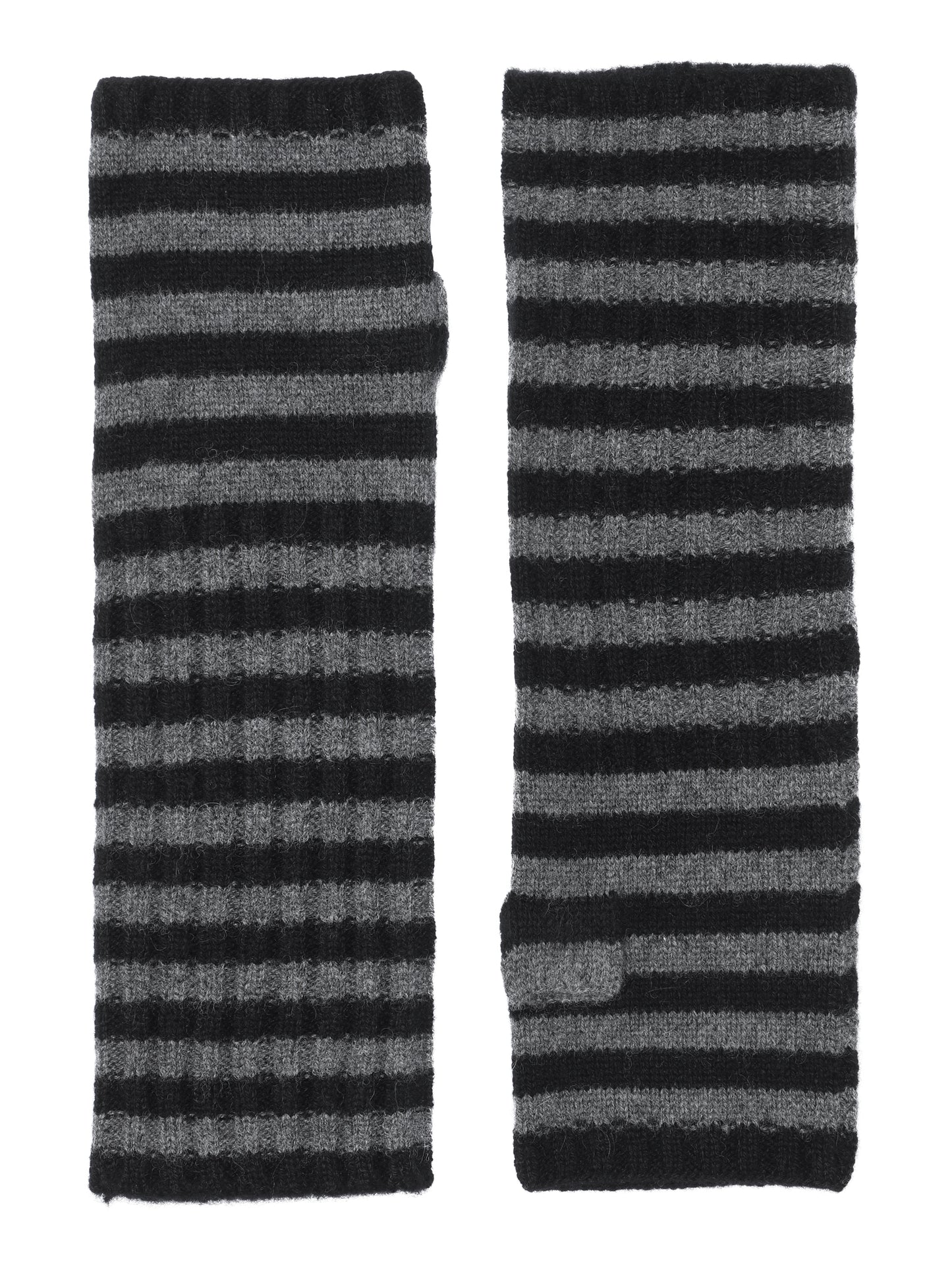 Robin -  håndledsvarmere (fingerløse vanter) i strikket cashmere - Sort og Mørkegrå Striber