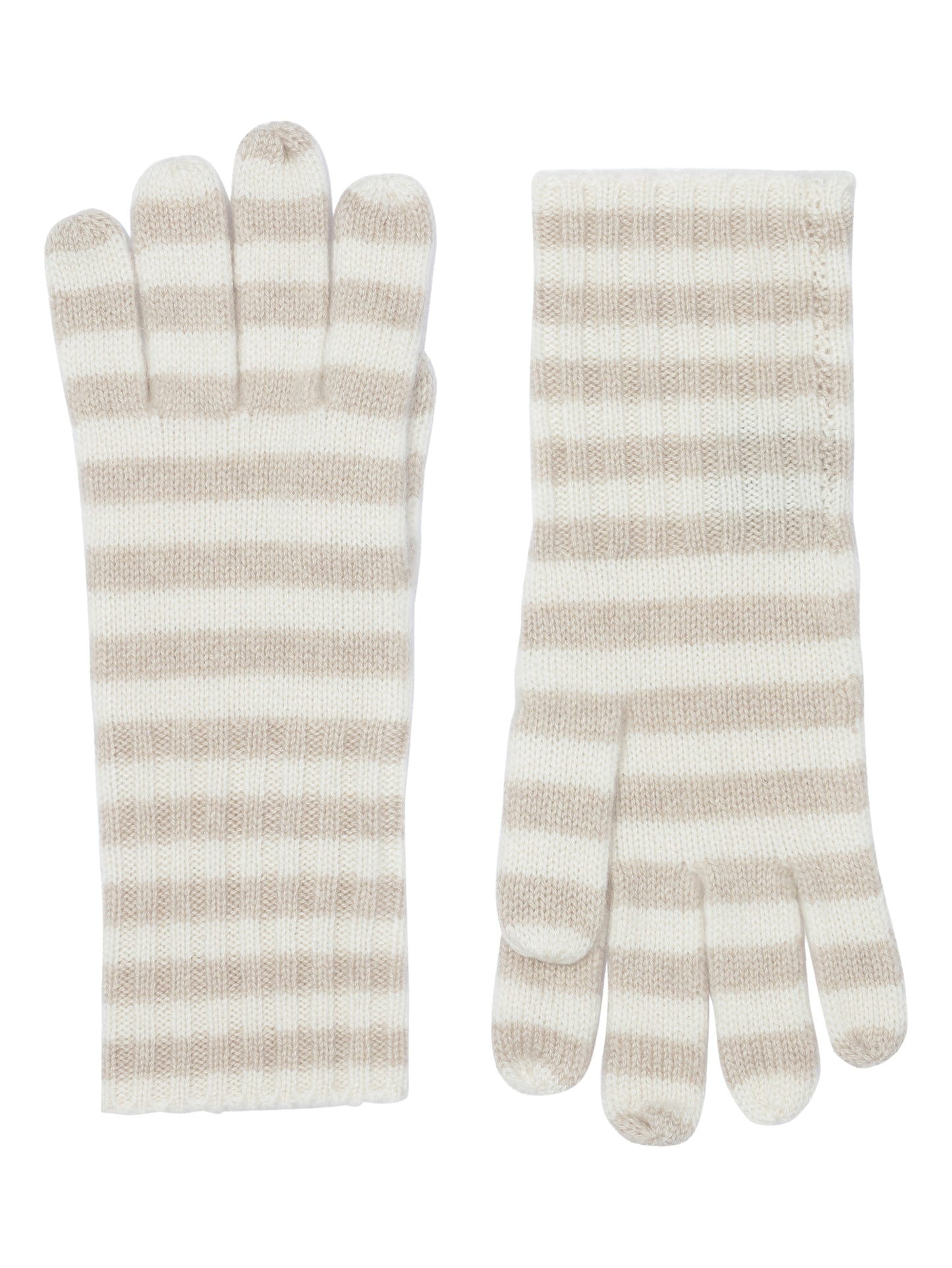 Robin - Handsker med striber i strikket cashmere - Beige og Cremehvid