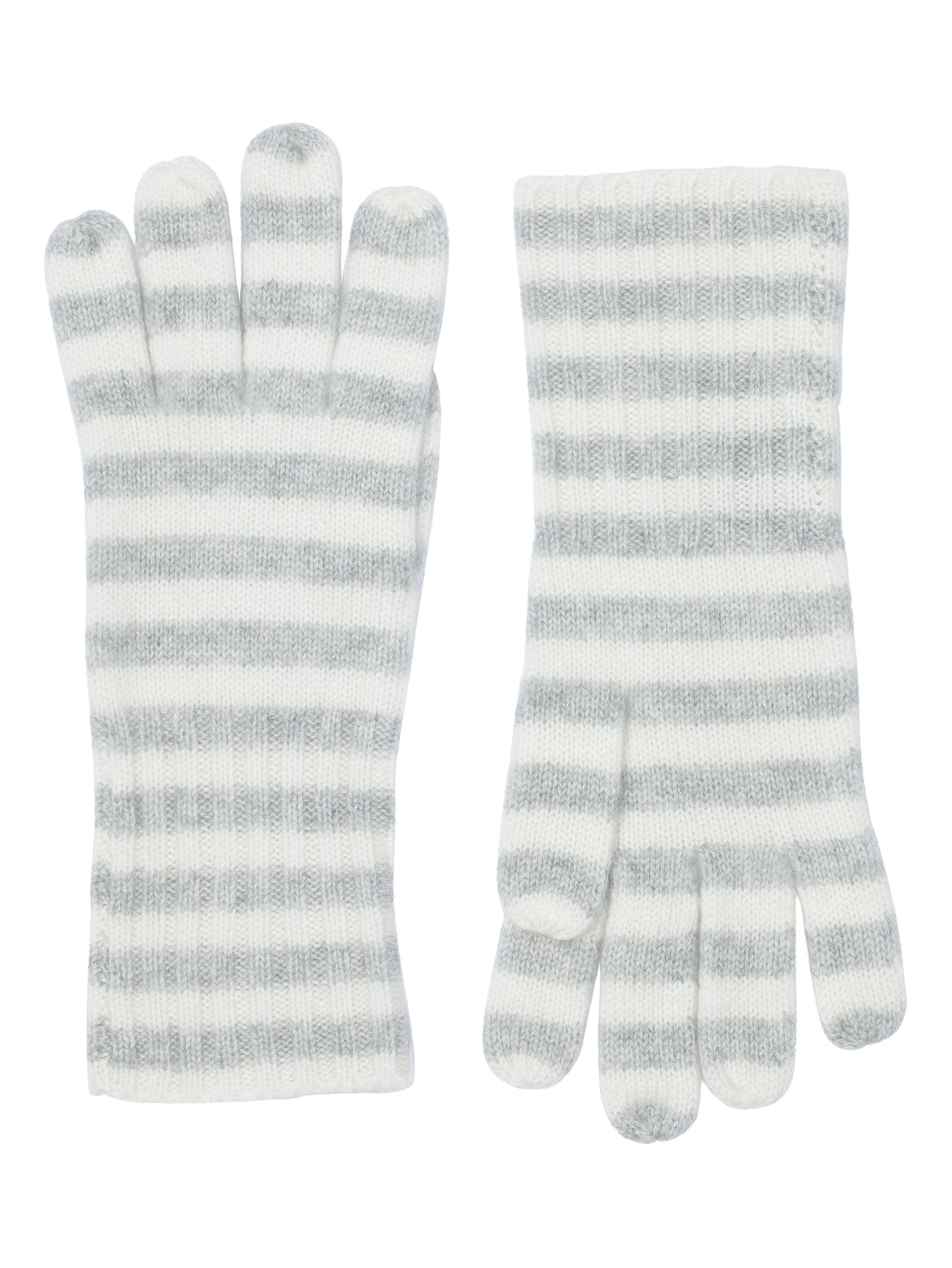 Robin - Handsker med striber i strikket cashmere - Lysegrå og Hvid
