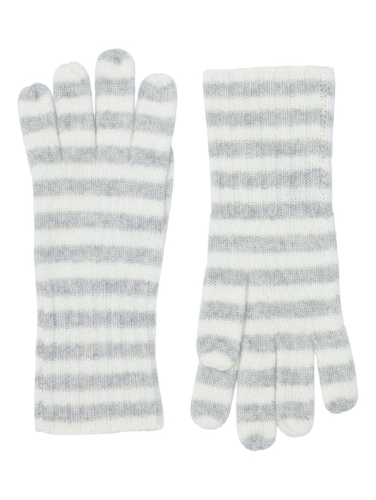 Robin - Handsker med striber i strikket cashmere - Lysegrå og Hvid