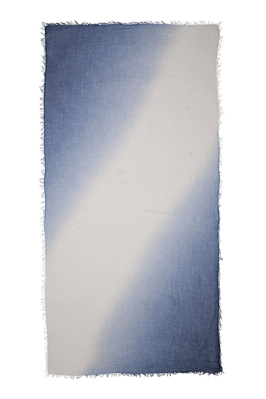 Tindra - blødt cashmeretørklæde m frynser - Blå tonet