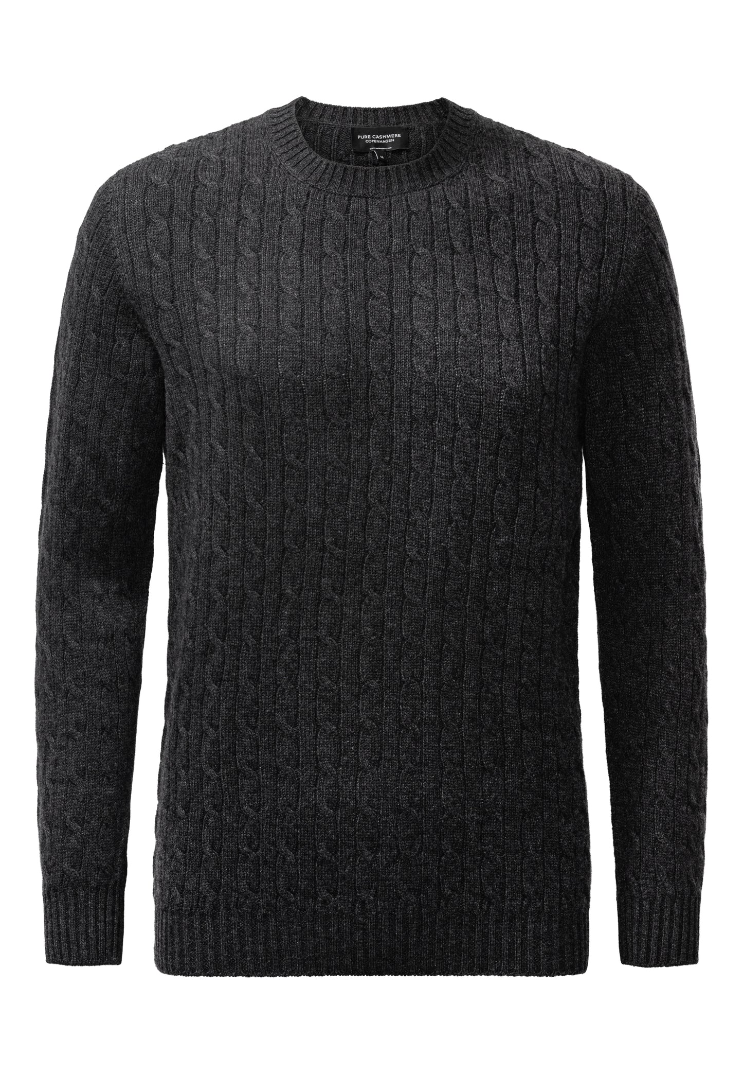 Mænd cashmere trøje i kabelstrik med rund hals, Skotland - Mørk Koksgrå