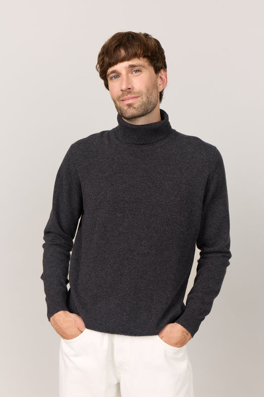 Mænd klassisk cashmere trøje med rullekrave, Skotland - Mørk koksgrå