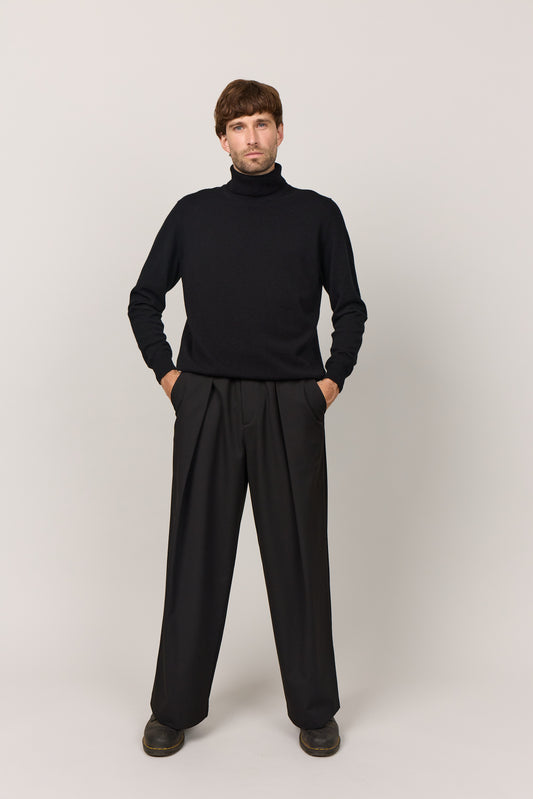 Mænd klassisk cashmere trøje med rullekrave, Skotland - Sort