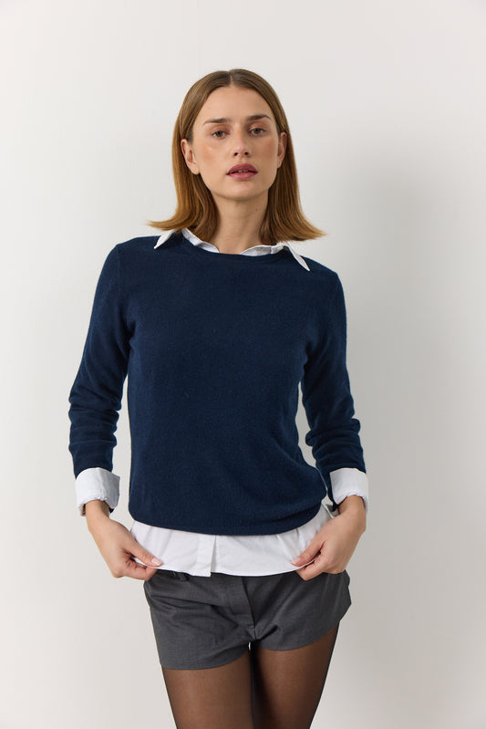 Pil - Cashmere Pullover i klassisk fit. Dark Navy