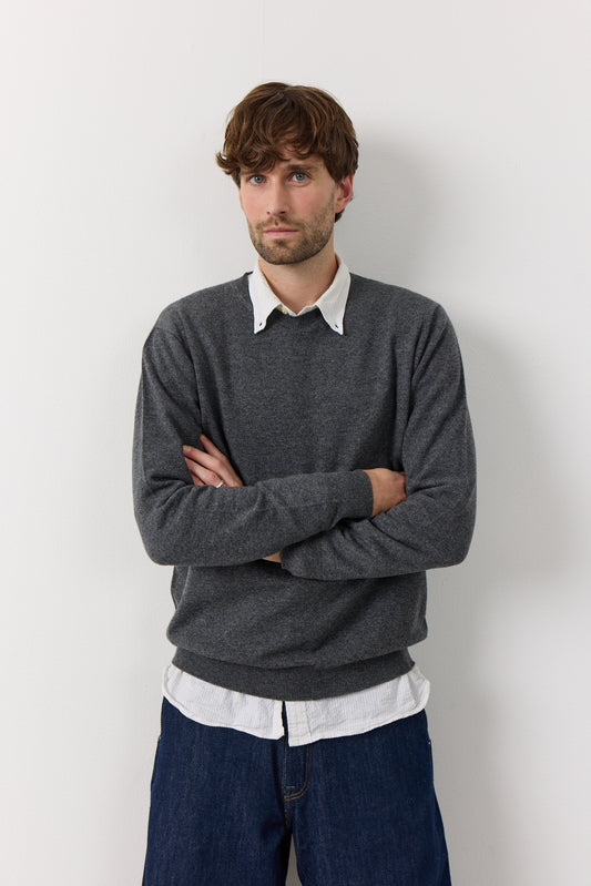 Mænd klassisk cashmere trøje med rund hals, Skotland - Mørk Grå