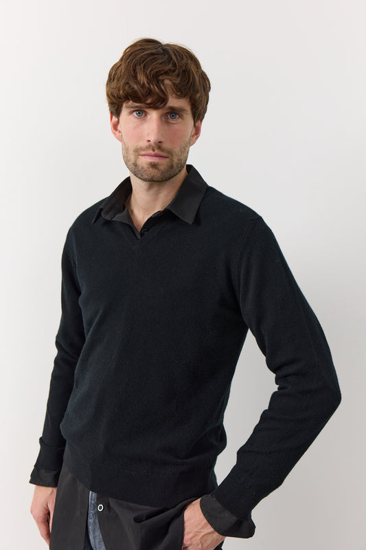 Mænd klassisk cashmere trøje med V-hals, Skotland - Sort
