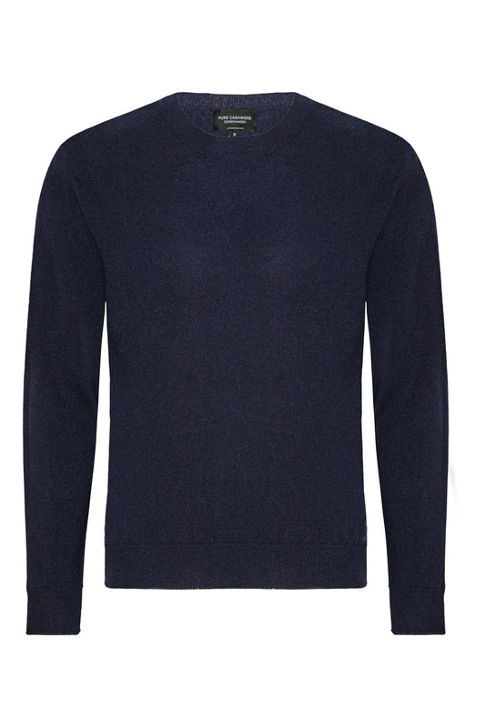 Mænd klassisk cashmere trøje med rund hals, Skotland - Dark Navy