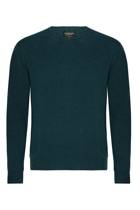 Mænd klassisk cashmere trøje med rund hals, Skotland - Mørk Grøn Mallard