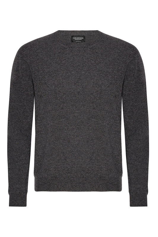 Mænd klassisk cashmere trøje med rund hals, Skotland - Mørk Grå