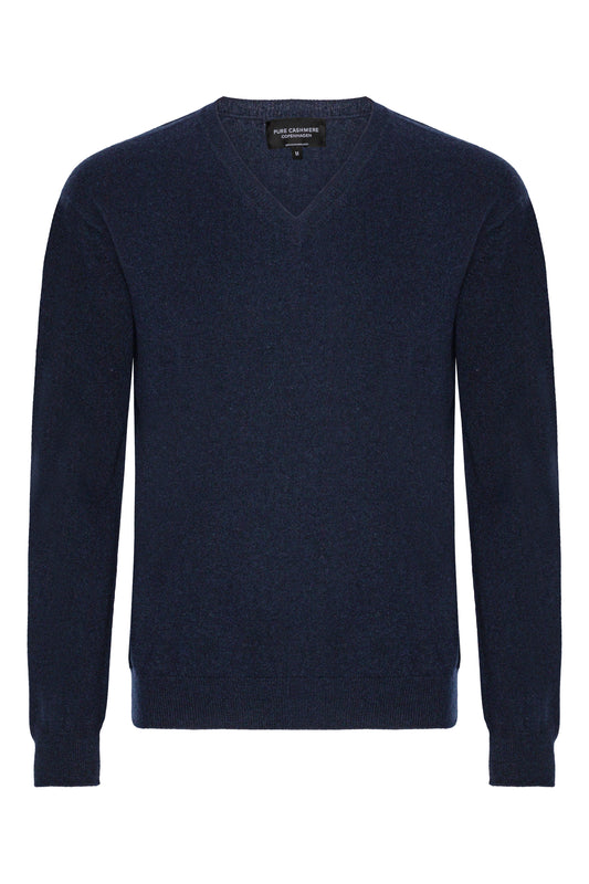 Mænd klassisk cashmere trøje med V-hals, Skotland - Dark Navy