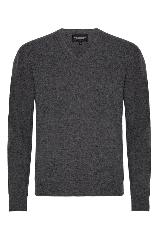 Mænd klassisk cashmere trøje med V-hals, Skotland - Mørk Grå