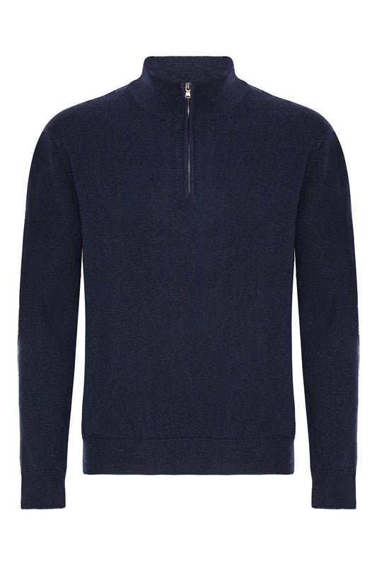 Mænd klassisk cashmere trøje med turtleneck og zip, Skotland - Dark Navy