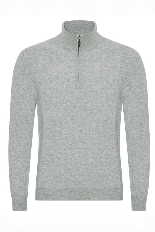 Mænd klassisk cashmere trøje med turtleneck og zip, Skotland - Silver
