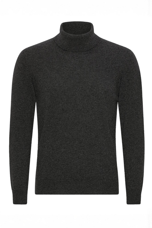 Mænd klassisk cashmere trøje med rullekrave, Skotland - Mørk koksgrå