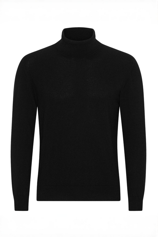 Mænd klassisk cashmere trøje med rullekrave, Skotland - Sort