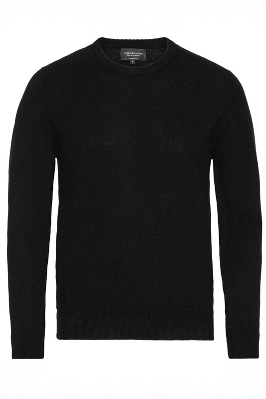 Mænd klassisk cashmere trøje med rund hals, Skotland - Sort