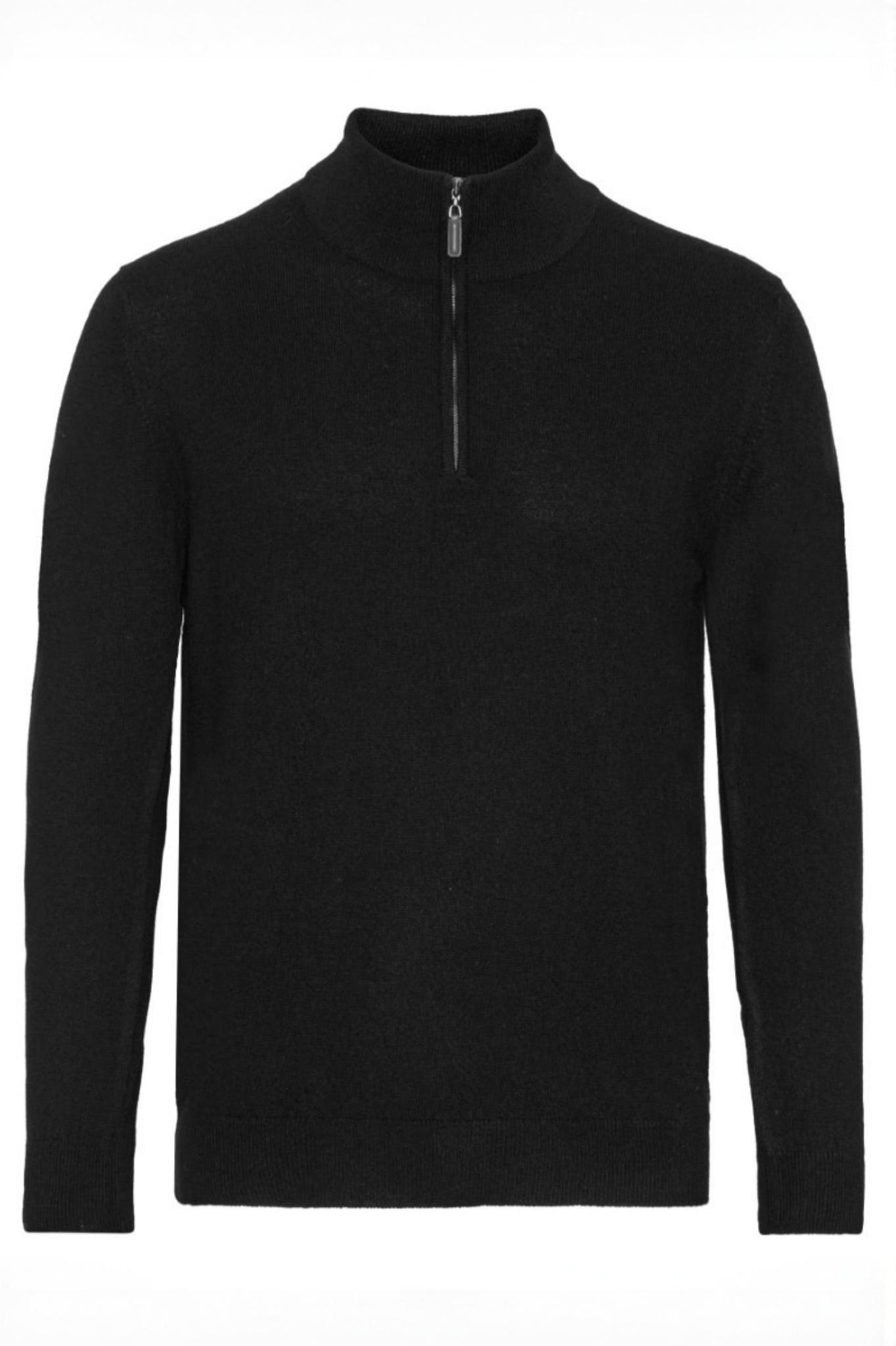 Mænd klassisk cashmere trøje med turtleneck og zip, Skotland - Sort