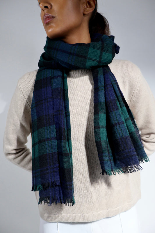 Vævet cashmere halstørklæde light weight, fra Skotland - Ternet Black Watch