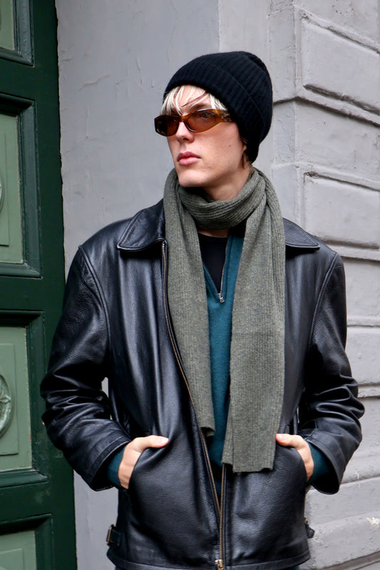 Robin - Tørklæde i strikket cashmere - Army