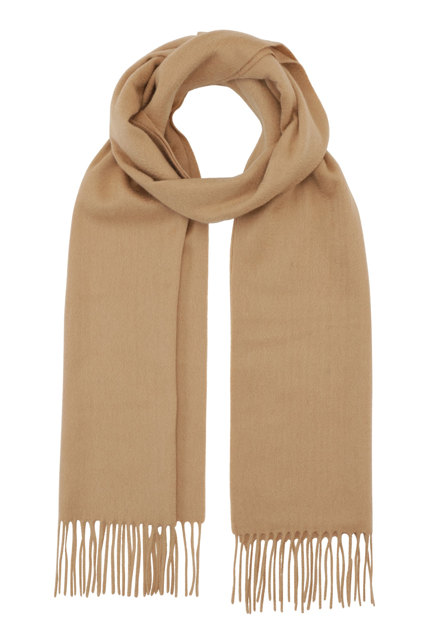 Kim 30 - Klassisk tørklæde med frynser, 100% ren cashmere - Camel